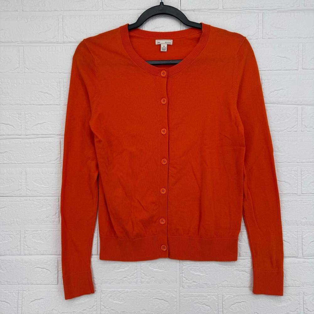 Gap Cardigan Sweater Womens XS Orange Silk Blend Button Front Long Sleeve